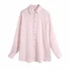 Za primavera outono mulheres retrô impressão estilo simples solto manga comprida rosa camisa casual chique tops xitimeao 210602