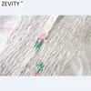 Zevity Women Sweet Floral版印刷プリーツスリムヒップパッケージドレスPrairieシックレディースランタンスリーブバックジッパーvestido DS4971 210603