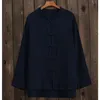 Plus Storlek T-tröja 2021 Ankomst Höstskjorta Solid Casual Loose Bomull Blusar Kinesisk stil Långärmade Lam Tops L-7XL 8XL