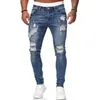 Mens mode hål rippade jeans byxor casual män skinny jean högkvalitativa tvättade vintage penna byxor 5 colora storlek s-3xl