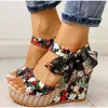 Sandales Summer 2021 plage boho floral wedge wodge bracele de cheville plate-forme de plate-forme femme haute talons sandalias mujer8936283