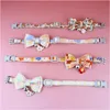 Cat Collars & Leads Cute Bowtie Collar With Bell Breakaway Safety Buckle Kitten Cherry Blossoms Pendant Soft Durable Bow