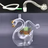 Hand Craft Art Swan Glass Oil Burner Bong Water Pipes with Thick Pyrex Heady Recycler Dab Rig ash catcher Bongs with glass oil burner pipe