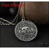 Vintage Bronze Gold Coin Pirate Charms Aztec Coin Necklace Men Movie Pendant Halsband för Lady Xmas Gift