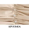 Kpytomoa女性のシックなファッションアップリケフリルプリーツミニスカートビンテージハイウエストバックジッパー女性スカートMujer 210619