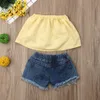 Kleding baby meisje zomer set mode 2 stks outfits mouwloze ruches wrap borst crop tops + zonnebloemen gat shorts set