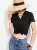 Minimalism Summer Women's Tshirt Causal 100%cotton Vneck Solid Cool Tech Ice Streetwear Tops 12140519 210527