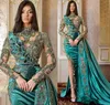 2022 Plus Size Arabski ASO EBI Hunter Green Mermaid Prom Dresses Zroszony Kryształy Koronki Wieczór Formalna Party Druga Recepcja Urodziny Suknie Zaręczynowe Sukienka ZJ333