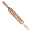 Embossing Wooden Rolling Pin with Christmas Snowflake Flower Pattern for Baking Embossed Cookies, Kids and Adults Cute Kitchen Tool FY4820