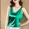 Koreanische Seide Frauen Tops Frau Satin Blusen Ärmellose Bluse Elastische Hemden Sexy V-ausschnitt Shirt Top 210604