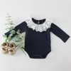 Herbst Baby Mädchen Langarm Strampler Spitze Drehen-unten Kragen Overalls Neugeborenen Body Kleidung