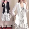 Aelegantmis Office Lady Noir Blanc Lâche Cardigan Blazer Veste Femmes Mince En Mousseline De Soie Costume D'affaires Manteau Dames Casual Survêtement 210607