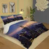 Morden blue night building curtains Bedding Set Red 4pcs Duvet Cover Sets Pillowcase 3D Bedding Sets