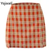 Yojoceli streetwear plaid a line kjol botten kvinnor sexig mini våren 210609