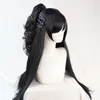 Spiel D4DJ Groovy Mix Club House Tsubaki Aoyagi Cosplay Perücke mit schwarzem langen Pferdeschwanz, hitzebeständiges Kunsthaar für Halloween + Haarkappe