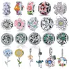 Wostu 2021 Daisy Flower Charms 925 Sterling Silver Cactus Espaçador Espaçador Colorido Pingente DIY Pulseira Colar de Jóias Fazendo Q0531