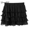 Yitimuceng Ruffles kjol Kvinnor Pläterad Mini Hög midja Solid Svart Blå Kläder Vår Sommar Koreansk Fashion Skirts 210601