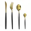 JANKNG Black Gold Cutlery Set Stainless Steel Dinnerware 16/24Pcs Kitchen Tableware Knife Fork Spoon Flatware Dinner 211012