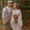 Abiti da sposa stile country vintage bohemien a linea maniche lunghe a sbuffo collo alto gioiello boho pizzo tulle abiti da sposa fata vestido de noivas su misura