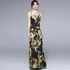 summer Fashion Runway Sexy Spaghetti Strap Dres Floral Print Sleeveless Elegant Bodycon Holiday Long Maxi 210531