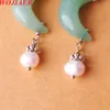 WOJIAER Dangle Hook Moon Earrings Natural Stone Pearl Bead Pendant Earring's Charms Reiki Women Horn Shaped Hanging Jewelry BO947