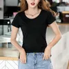 Sommar smal solid kortärmad tröjor Kvinnor Koreanska stil Casual Cotton Women's Blouse Plus Size Pullover Womens Toppar 9508 210528