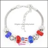 Charm Bransoletki Biżuteria Factory Outlet Marka Bransoletka Przyjazd Hurtownie DIY Patriotyczne Styl Star Koraliki Serce W Kształcie USA Amerykańska Flaga Drop D