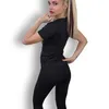 Yoga set snel droge 2 -delige vrouwelijke shortsleeveved lange broek buiten sportkleding fitness pak plus size sport outfit voor vrouw T200628