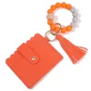 UPS Fashion PU Leather Bracelet Wallet Keychain Party Favor Tassels Bangle Key Ring Holder Card Bag Silicone Beaded Wristlet Keychains Handbag