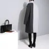 [Eam] 2021 nova lapela de primavera manga longa cor sólida preta cinza split junta solta tamanho grande casaco mulheres moda jc969 210218