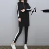 Ropa Mujer 2PC Frauen Langarm Split Sweatshirt Set Casual Homewear Anzug Lange Mit Kapuze Pullover Tops + Hosen Sportswear outfit Y0625