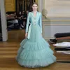 A-line Mermaid Evening Dresses V-neck long Sleeve floor-length Prom Dress fashion Sweep Train Formal Party Gowns Hot Sell