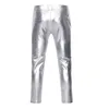 Motorcycle PU Leather Pants Men Brand Skinny Shiny Gold Coated Metallic Trousers Nightclub Stage Perform for Singers 210715