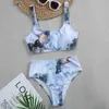 Marble Print Bikini Women Swimsuit High Waist Set Push Up Swimwear Female Brazilian Bathing Suit Beach Wear Biquini 210702