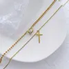 Pendant Necklaces Jewelry Vintage Cross Chain For Women Layer Titanium Stainless Steel Double Ring Zircon Crystals