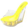 Простые темпераментные женщины высокие каблуки туфли из ПВХ прозрачная платформа клиновые цветочные насосы 14см супер высокий каблук Летние женские сандалии Y0305