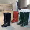 Bottes en cuir à talons épais, cuisses plissées, bout carré, chaussures d'équitation au genou de marque