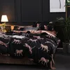 BonenJoy Animal Bedding Set Svart sängkläder Leopard Reaktivt tryckt sänglock med kuddecase 3pcs Singel Dubbel täcke 210309