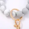 8 Colors Silicone Bead Bracelet Keychain Female Bracelets Key Ring Tassel Wooden Beads Food Grade Girl Keyring Wrist Strap