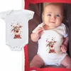 Borns Bebek Bodysuits için Rompers Giysileri Merry Christmas Desen Kısa Kollu Rahat Bebek Erkek Kız Yumuşak Romper Roupa De