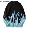 GONTHWID Maglioni Hip Hop Fire Flame Maglioni lavorati a maglia Streetwear Harajuku Mens Fashion Casual Pullover Top Cappotti 210812