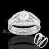Trouwringen 3 stks / set Klassieke Heldere Vrouw Mode Crystal Sieraden Exquisite Zilveren Kleur Witte Ring