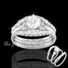 Anéis de casamento 3pcs Conjunto clássico Mulher Bright Fashion Crystal Jeia requintada cor prata branca ring7321313