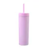 16oz Acrylic Tumblers Matte Colors Double Wall 500ml Tumbler Coffee Drinking Plastic Sippy Cup With Lid Straws