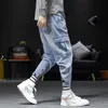 Mäns Jeans Vår Höst 2022 Japansk Casual Tooling Byxor Fashion Trendy Loose Ankel Harem Längd
