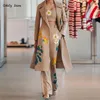 Kadın İki Parça Pantolon Kadın Uzun Trençkot Setleri Sonbahar Kış Moda Mizaç Baskı Çiçek Rüzgarlık Geniş Bacak Takım Elbise