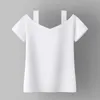 Coton Femmes T-shirt Col carré à manches courtes Chemise femme All Match Lady Top Noir Blanc Gris Jaune Shir 210720