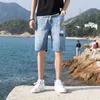 Mäns Jeans Men Denim Shorts 2021 StreetWear Elastiska Midja Breeches Bermuda Male Big Pocket Casual Half Jean Summer Fashion Cargo