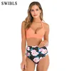 Mulher Plus Size Swimwear Cintura alta S-3XL Bikini Big Women Banging Ternos Florais Vintage Feminino Sexy Bather Swimsuits 210611