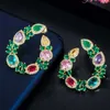 Unik blommablad design elegant gul guldpläterad stor rund grön Emerald örhängen för kvinnor smycken gåva cz604 210714